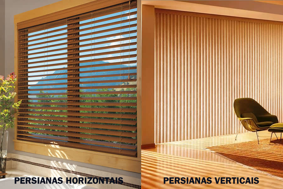 Persianas horizontal e vertical em madeira
