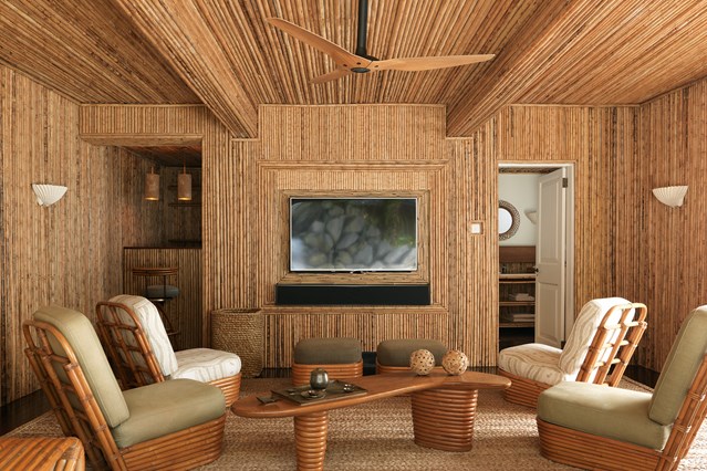 Revestimento de todo ambiente, paredes e teto em bambu