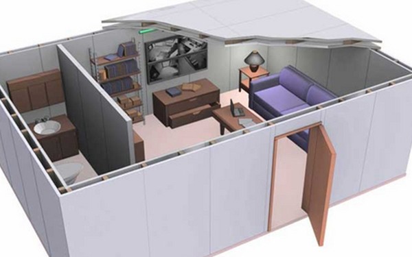 Desenho 3D de sugestão de quarto de pânico